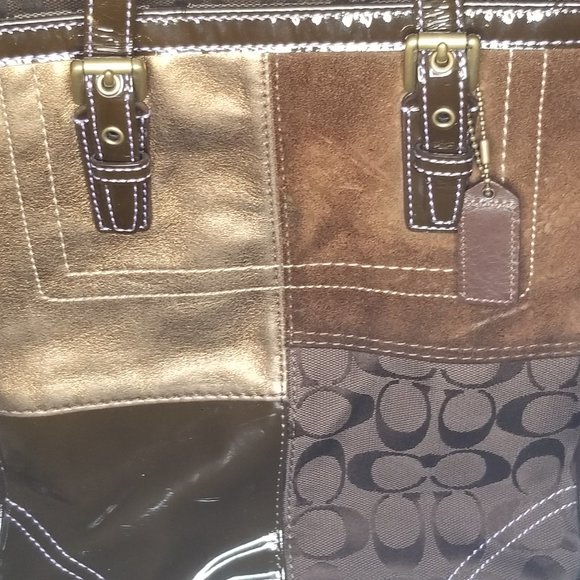 Coach Brown Patchwork Suede Leather Jacquard Bag - Picture 10 of 11